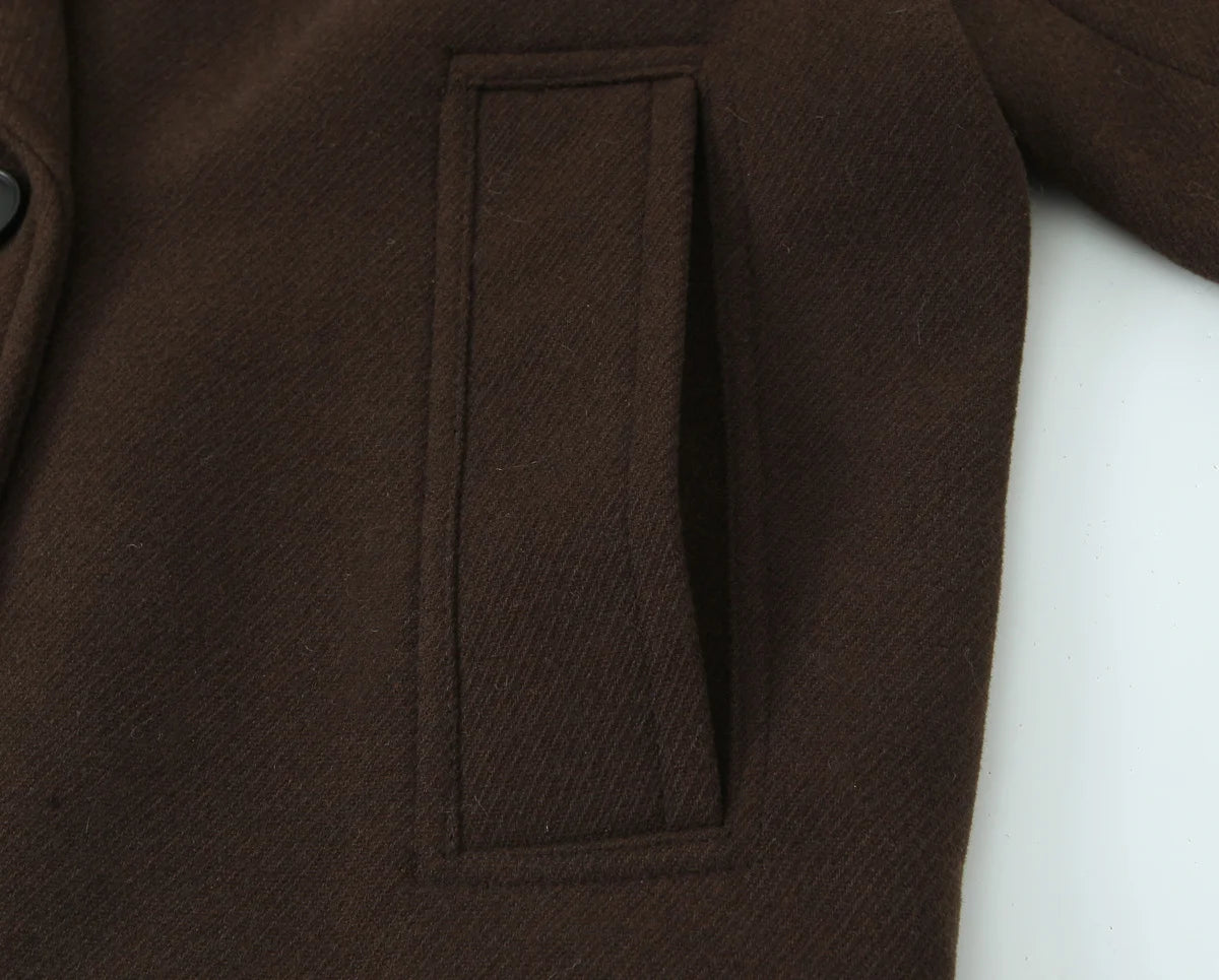 Manteau court femme vintage chic à double boutonnage avec poches