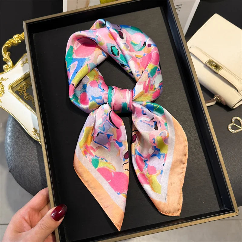 Bohemian Style Print Luxury Brand Silk Square Scarf Women Satin Shawls Neckerchief Wrap Scarves Bandana Hair Hjiab Floral - Vestico