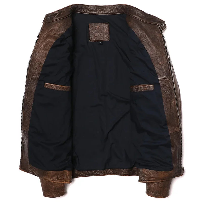 Veste Motard Homme en Cuir Véritable Camel – Style Vintage Slim - Vestico