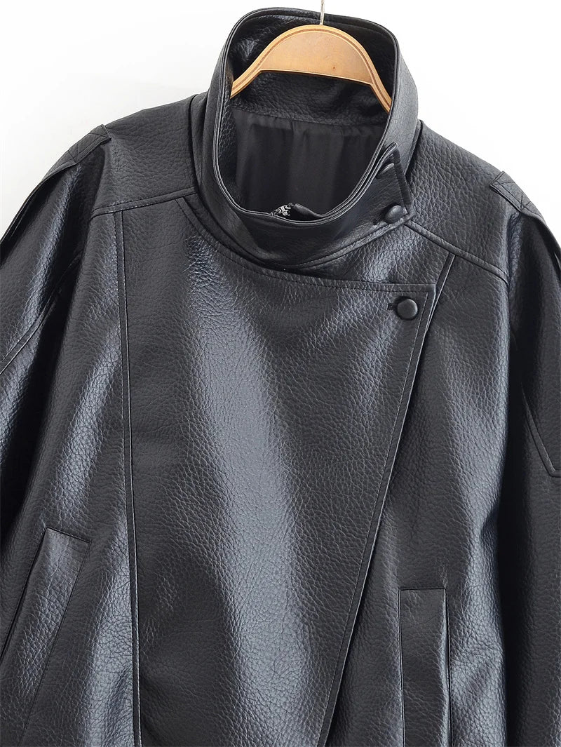 Veste en Similicuir Femme – Noir, Coupe Moto & Style Tendance