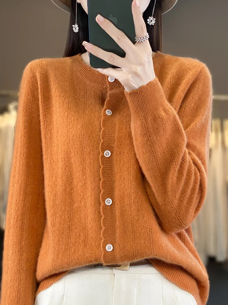 Cardigan Femme 100% Laine Mérinos – Design Dentelle et Tricot Creux - Vestico