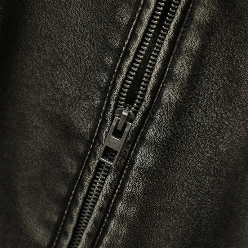 Veste Femme Vintage en Simili Cuir Lavé – Col Montant, Zippée, Style Motard Chic - Vestico