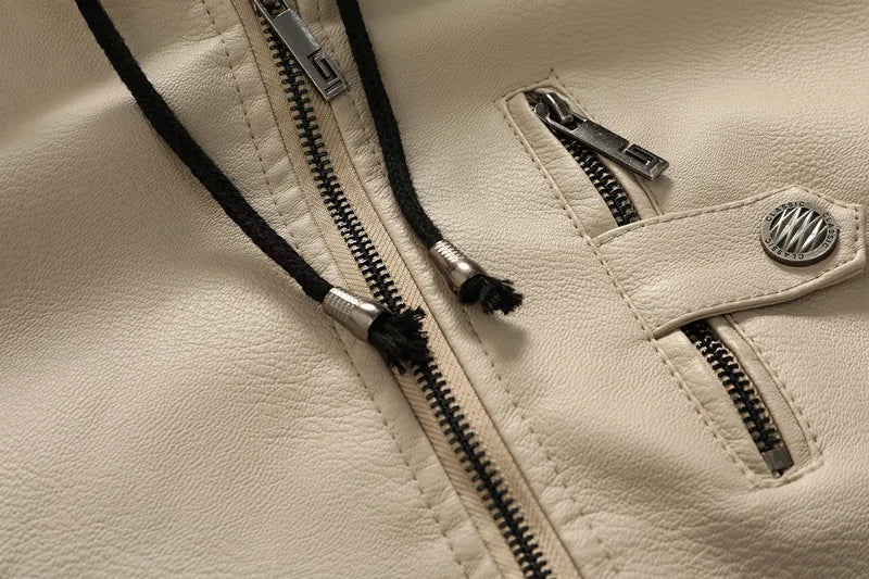 Veste Homme en Simili Cuir avec Capuche – Coupe Slim, Doublure Chaude, Style Motard Élégant - Vestico