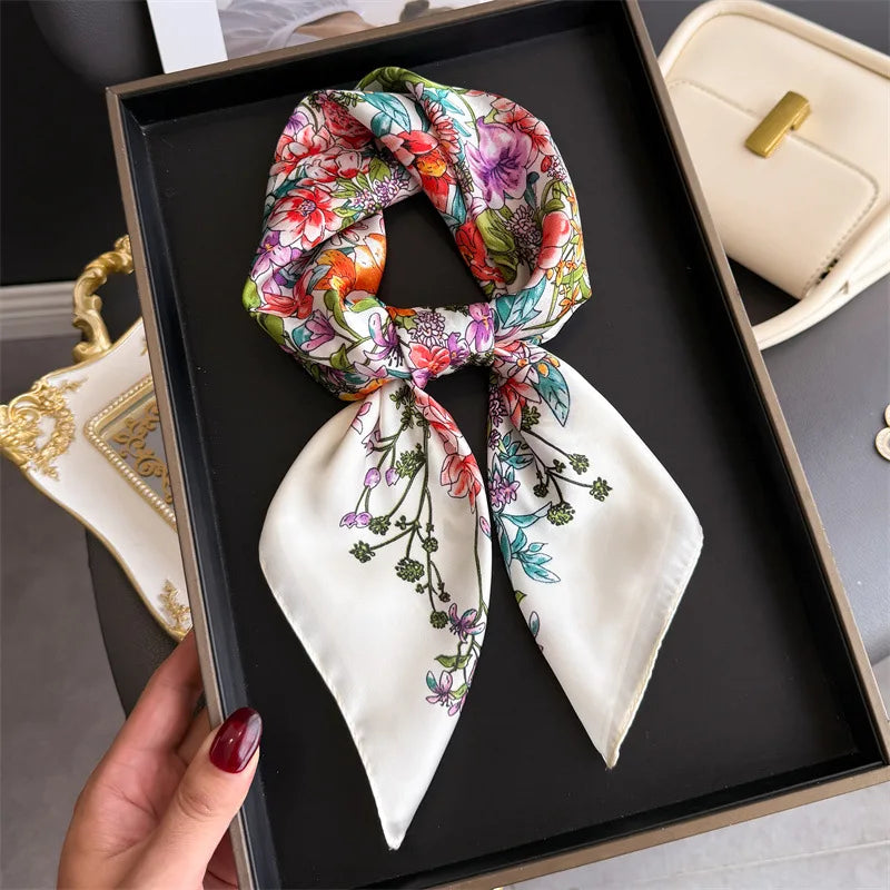 Bohemian Style Print Luxury Brand Silk Square Scarf Women Satin Shawls Neckerchief Wrap Scarves Bandana Hair Hjiab Floral - Vestico