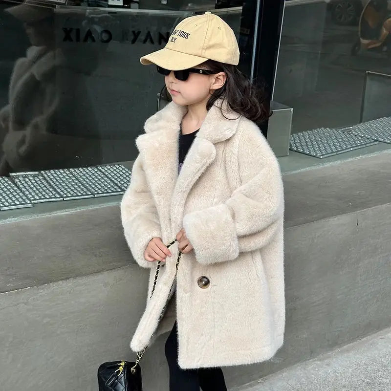 Imitation Mink Velvet Jackets Girls 2025 Autumn Winter New Loose White Casual Sweater Coat kids Jacket - Vestico