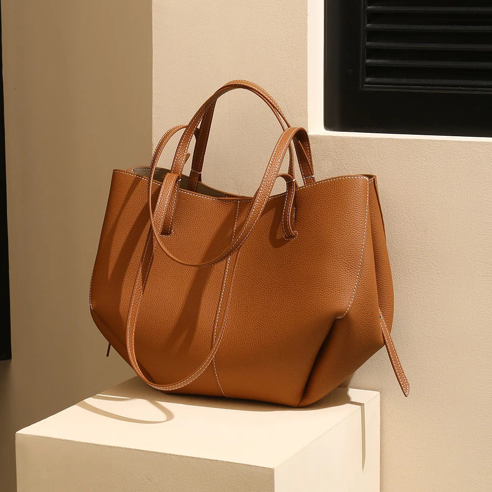 Grand Sac Cabas Femme en Cuir Véritable – Élégant, Spacieux & Polyvalent