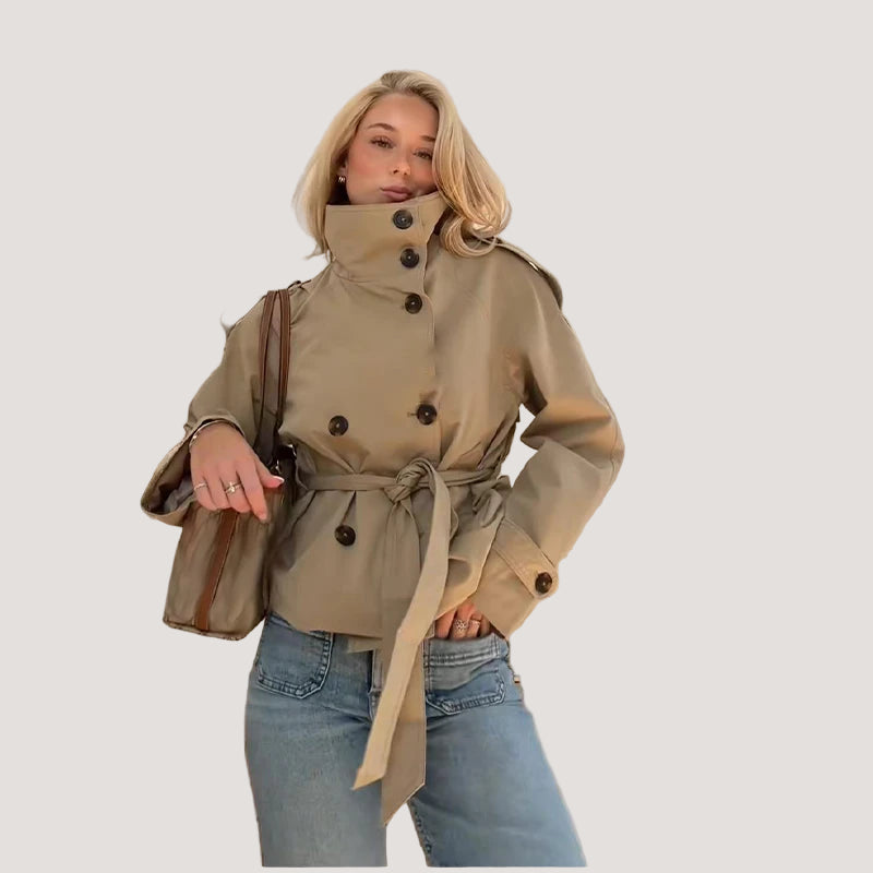 Trench Court Femme Chic – Double Boutonnage et Ceinture à la Taille - Vestico