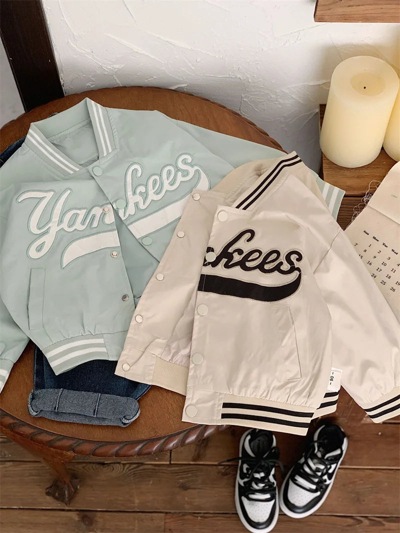 Children's Jackets 2025 Spring Boys Girls Baseball Coats New Kids Embroidered Letters Cardigan Autumn Fashion Outerwear Clothing - Vestico