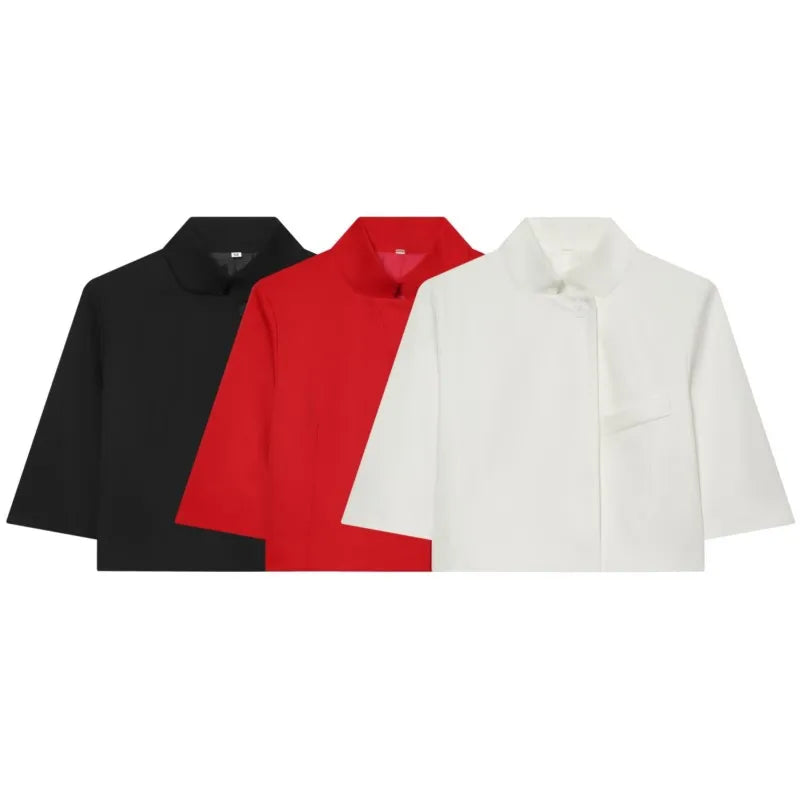 Blazer Court Femme – Col Montant, Manches Courtes & Style Chic