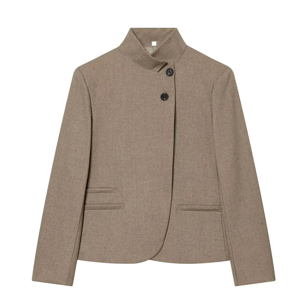 Blazer Femme Élégant – Coupe Moderne, Col Montant & Style Casual