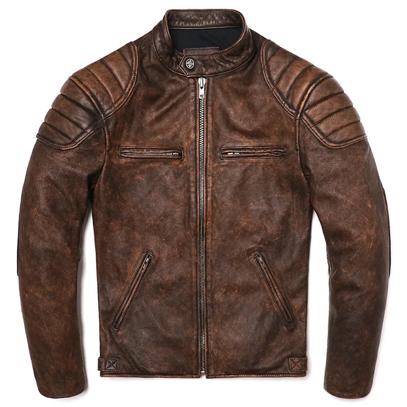 Veste Motard Homme en Cuir Véritable Camel – Style Vintage Slim - Vestico