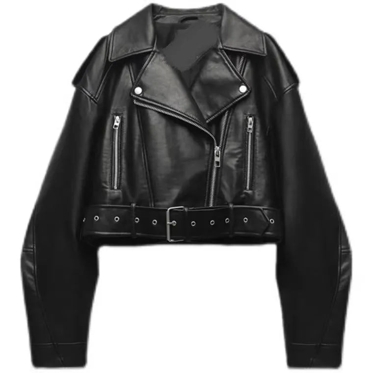 Veste Femme Vintage Oversize en PU – Blouson Court avec Ceinture - Vestico