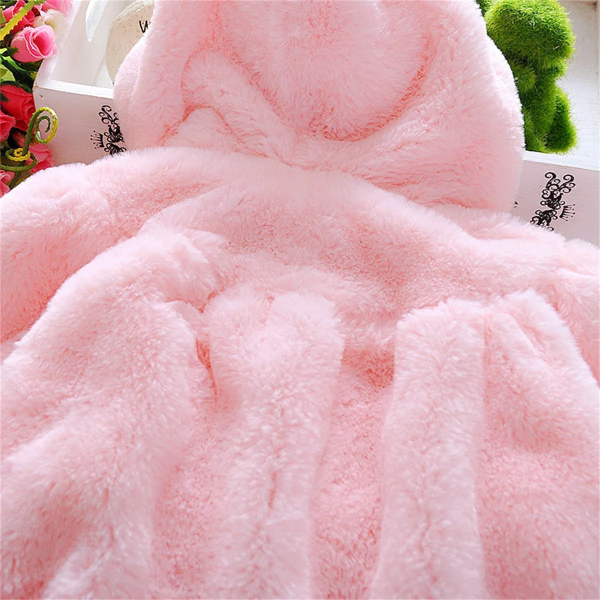 Winter Baby Girl Jacket Sweet And Cute Warm Hooded Rabbit Ear Wool Sweater Minimalist Children'S Clothing Suitable For 0-3 Year - Vestico