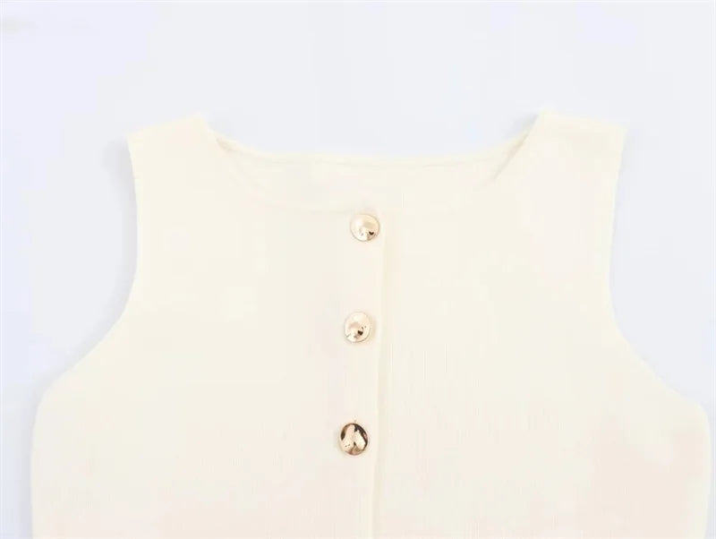 Gilet Femme Tricoté – Sans Manches Boutonné, Style Élégant 2025 - Vestico