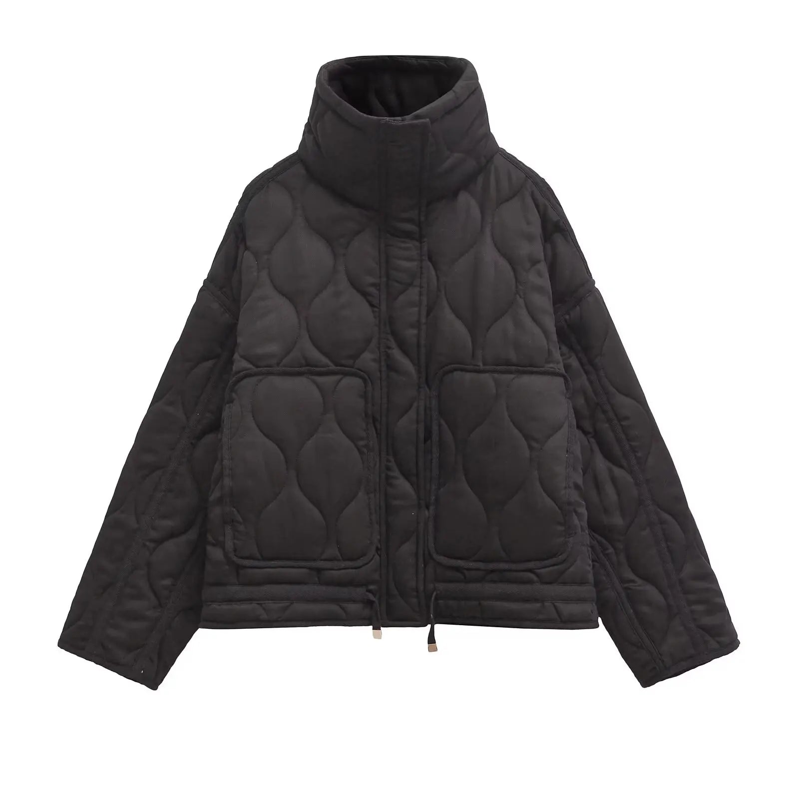 Veste Matelassée Femme Col Montant avec Cordon à la Taille, Style Rétro Décontracté Automne/Hiver 2025