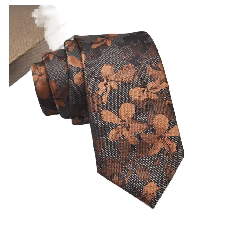 Cravate Homme en Jacquard – Motifs Floraux & Pois, 145 × 8 cm