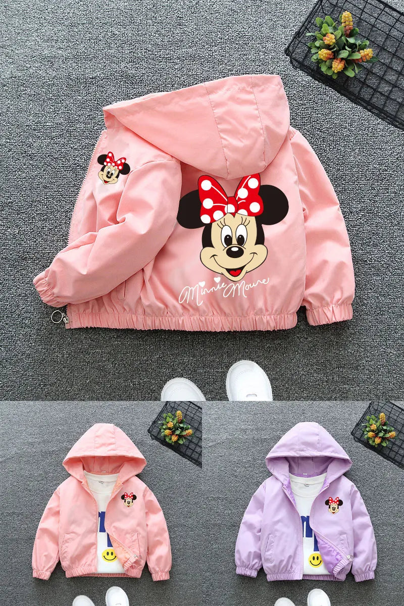 Autumn Baby Girls Cartoon Jacket Kids Minnie Mickey Mouse Coats Spring Fashion Frozen Elsa Hooded Windbreaker Clothing Outerwear - Vestico