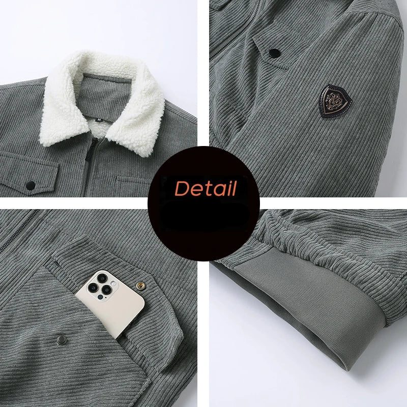 Veste Homme Épaisse en Velours Côtelé – Doublure Polaire Chaude, Style Vintage Décontracté - Vestico