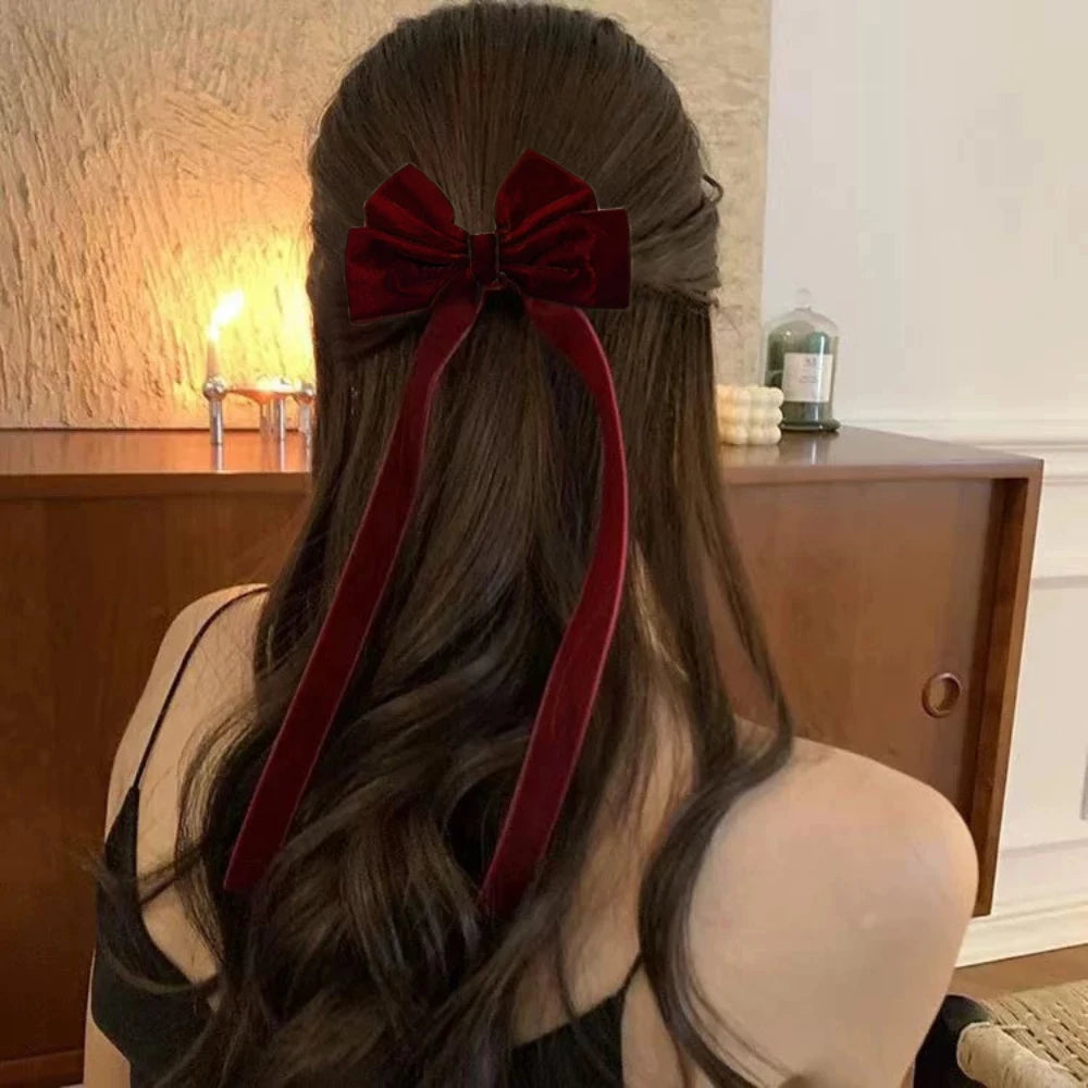 Barrette à Cheveux en Velours – Double Nœud, Élégante & Tendance