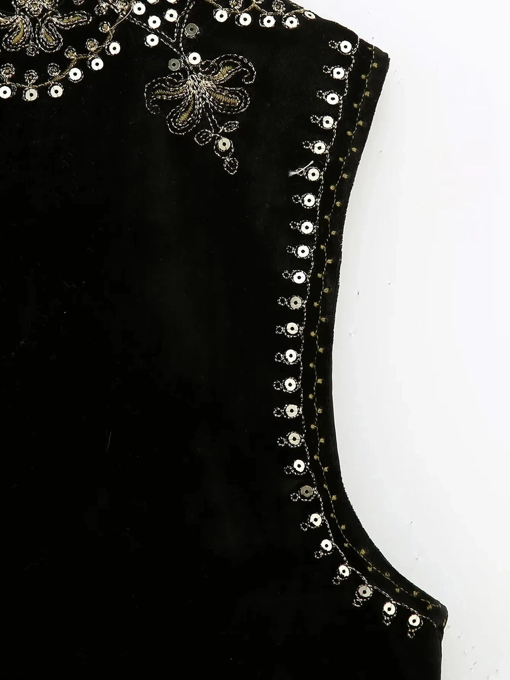 Gilet Femme Vintage Velours Brodé – Sans Manches Col V - Vestico