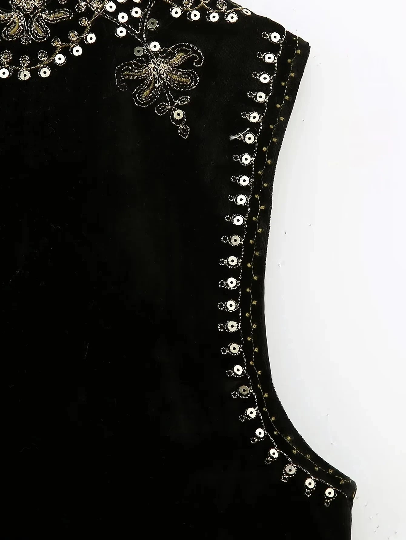 Gilet Femme Vintage Velours Brodé – Sans Manches Col V - Vestico