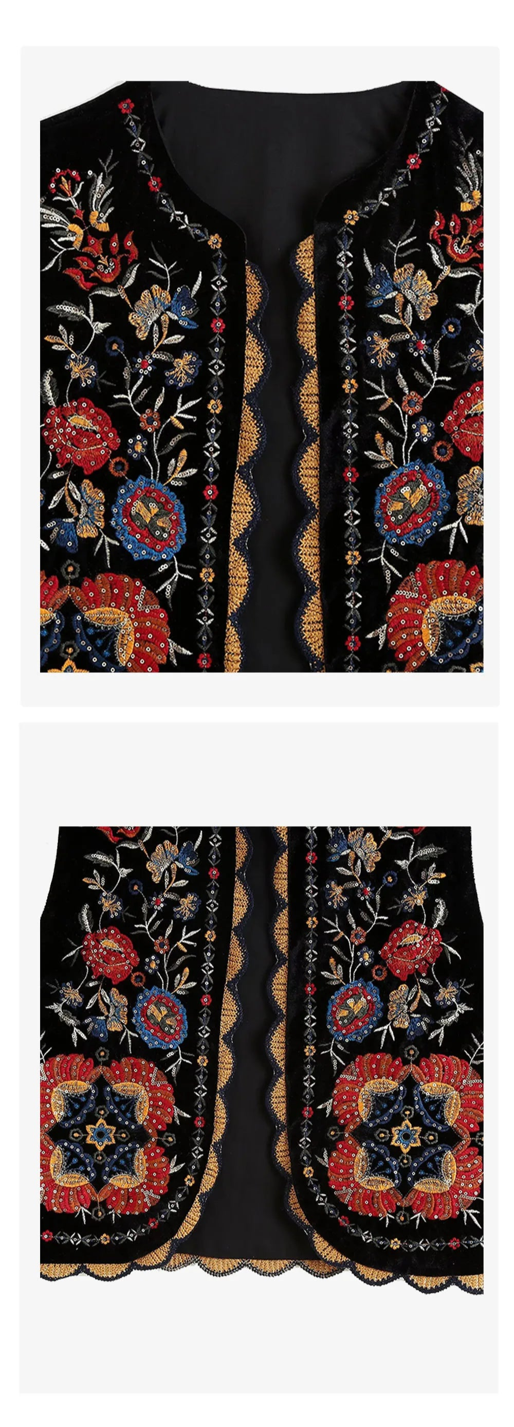 Gilet Femme Velours Brodé & Pailleté – Col Rond - Vestico