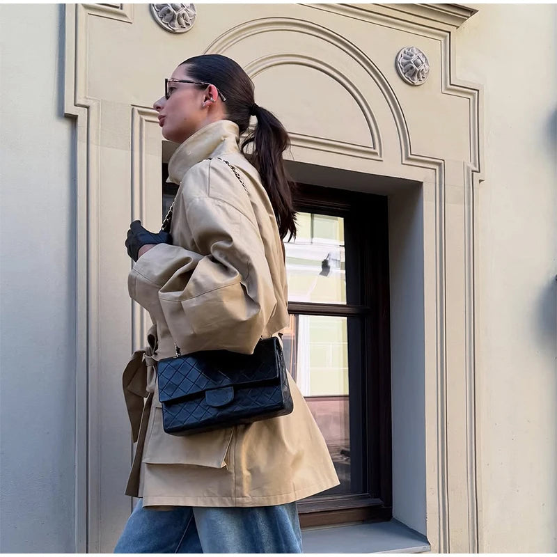 Trench Court Ceinturé Femme – Élégance Khaki - Vestico