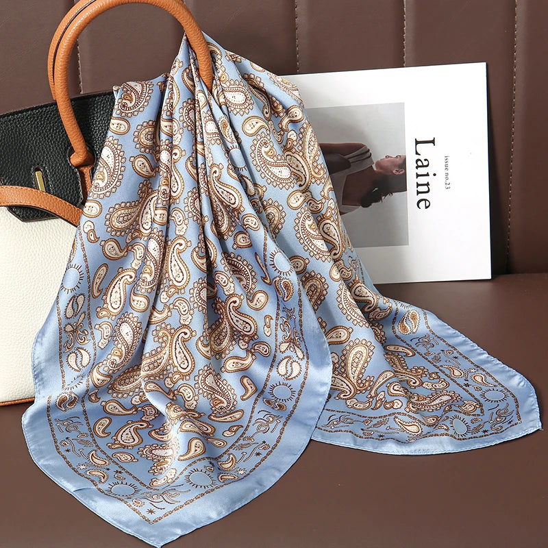 Foulard Carré Satiné Femme – Imprimé Floral, Élégant & Multifonction - Vestico