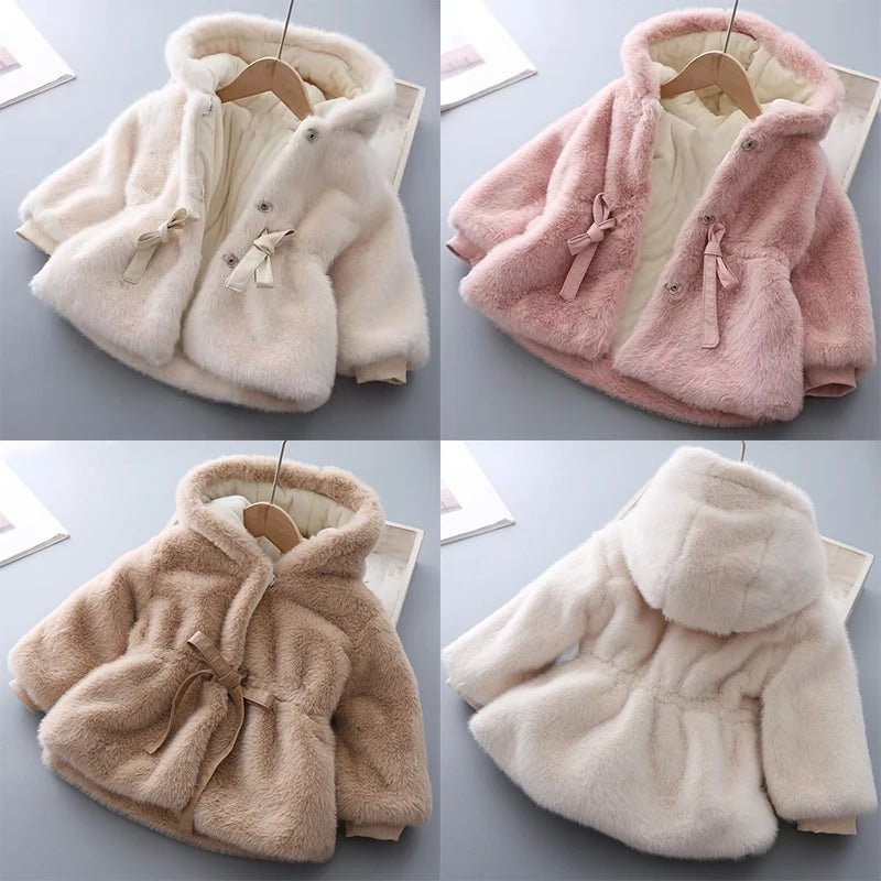Winter Girls Coat Super Warm Mink Fur Padded Thickened Long Sleeve Hooded Coats Baby Kids Children Jacket Plush Outerwear - Vestico