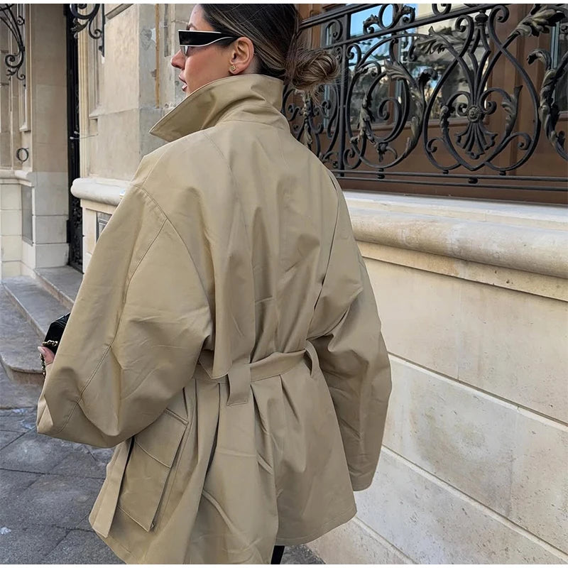 Trench Court Ceinturé Femme – Élégance Khaki - Vestico