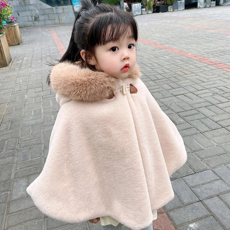 Baby Girl Cloak Faux Fur Winter Infant Toddler Child Princess Hooded Cape Fur Collar Baby Outwear Top Warm Clothes 1-7 Years Old - Vestico