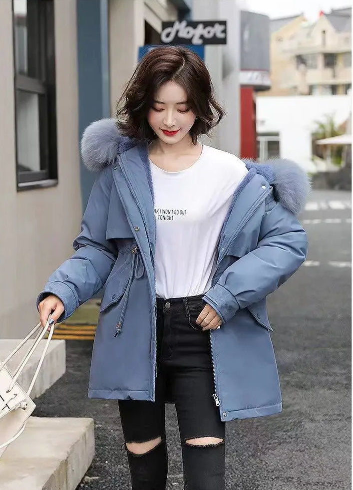 Manteau d’Hiver à Capuche en Coton Épais, Col en Fourrure, Style Coréen Décontracté