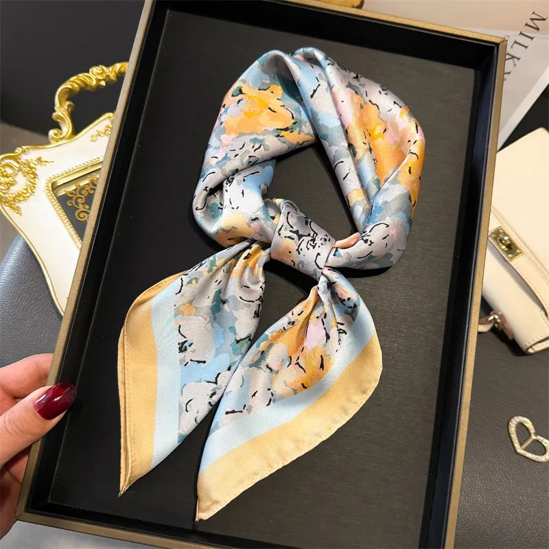 Bohemian Style Print Luxury Brand Silk Square Scarf Women Satin Shawls Neckerchief Wrap Scarves Bandana Hair Hjiab Floral - Vestico