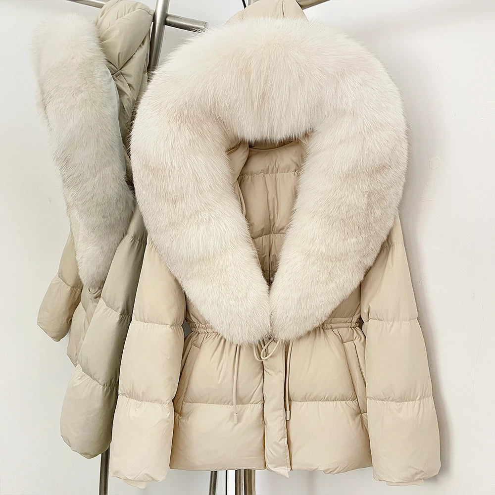 Doudoune femme avec capuche fourrure naturelle – manteau chaud luxe hiver