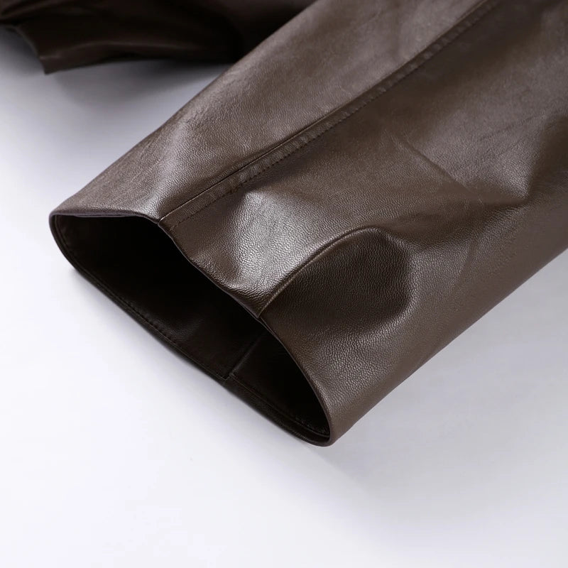 Veste Bomber Femme Simili Cuir Vintage – Coupe Loose avec Ceinture - Vestico