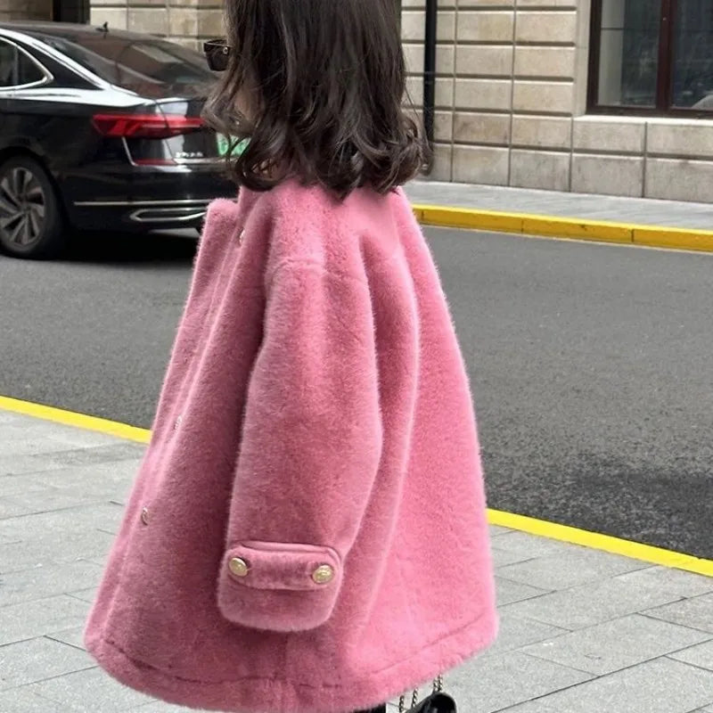 Imitation Mink Velvet Jackets Girls 2025 Autumn Winter New Loose White Casual Sweater Coat kids Jacket - Vestico