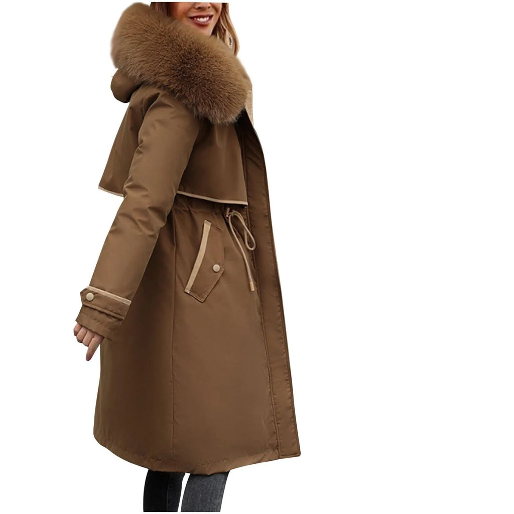 Manteau long femme à capuche – style coréen chaud pour l’hiver