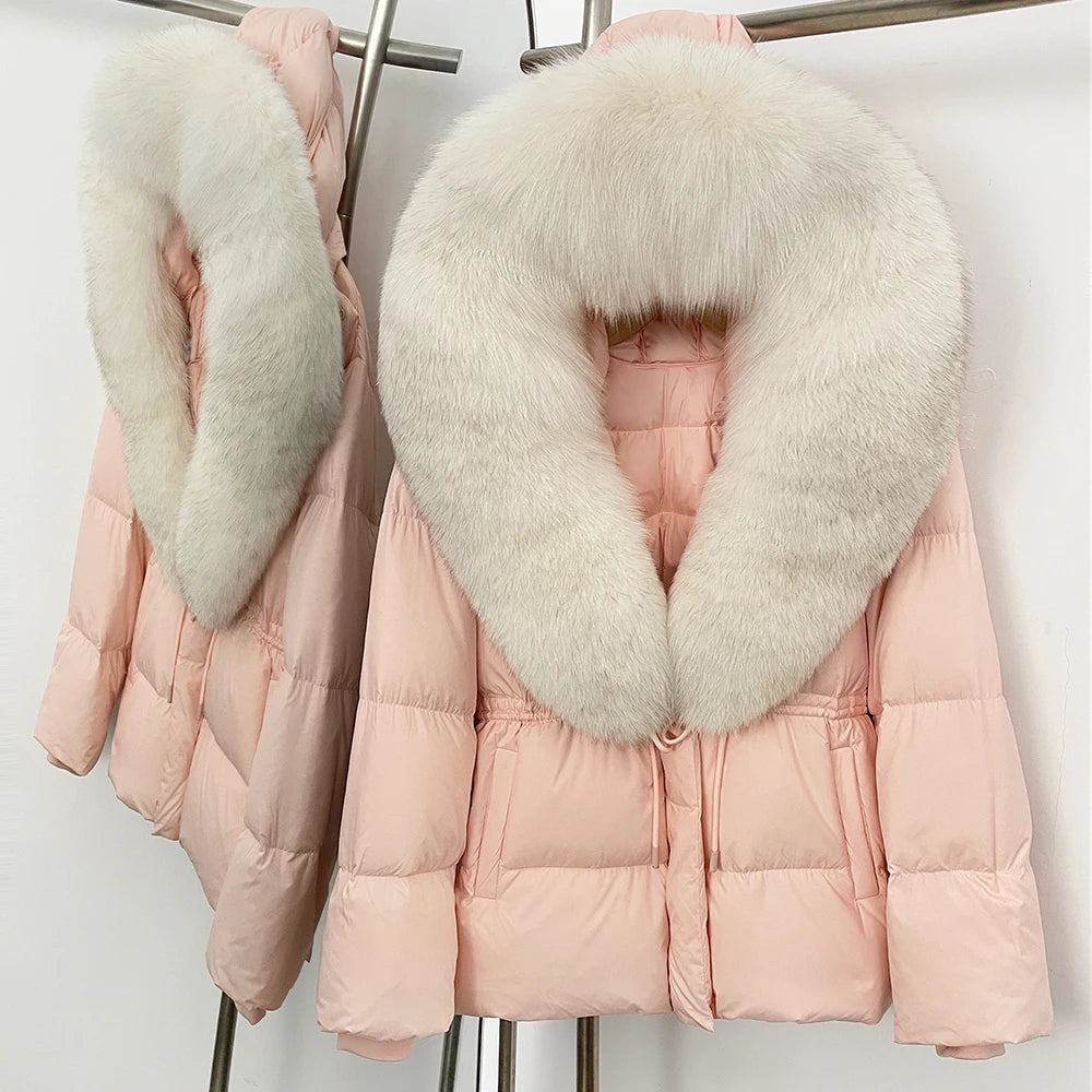 Doudoune femme avec capuche fourrure naturelle – manteau chaud luxe hiver