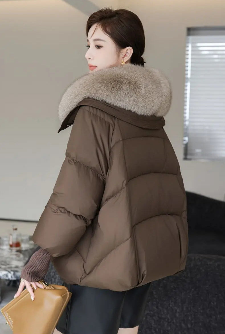 Doudoune Femme Col en Fausse Fourrure, Veste Épaisse et Chaude Hiver 2025