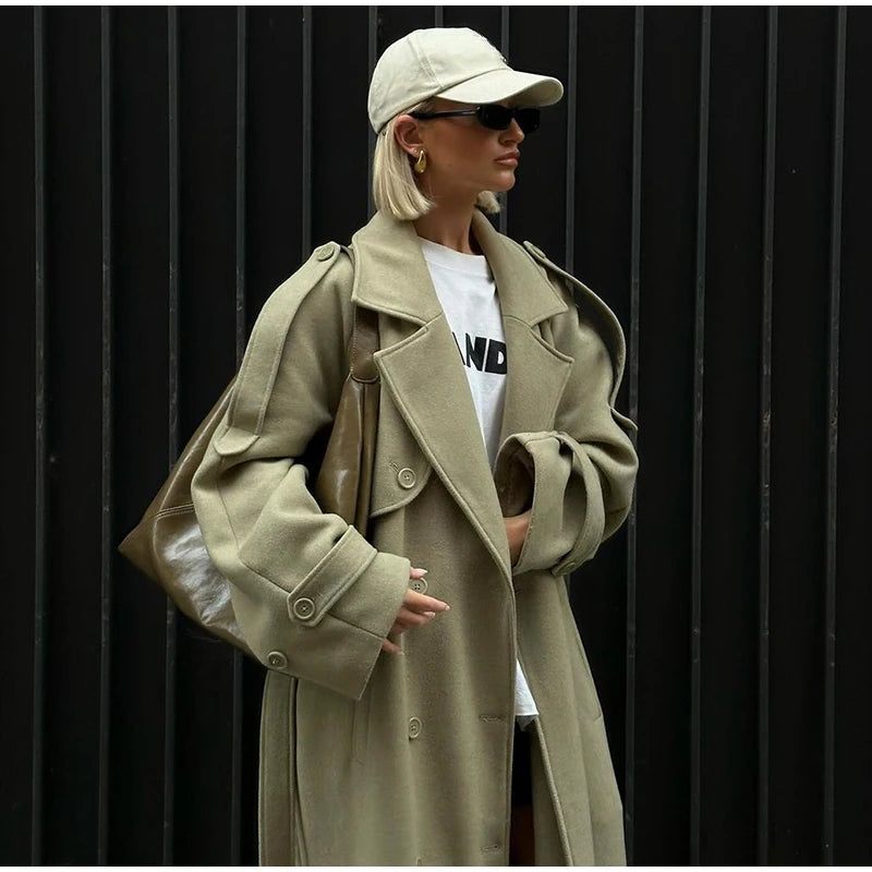 Manteau Élégant à Ceinture – Double Boutonnage & Col Revers - Vestico