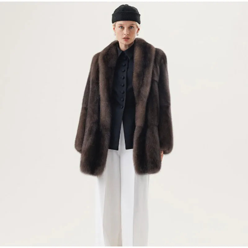 Veste Courte Femme en Fausse Fourrure Marron – Col Revers Col V Style Décontracté