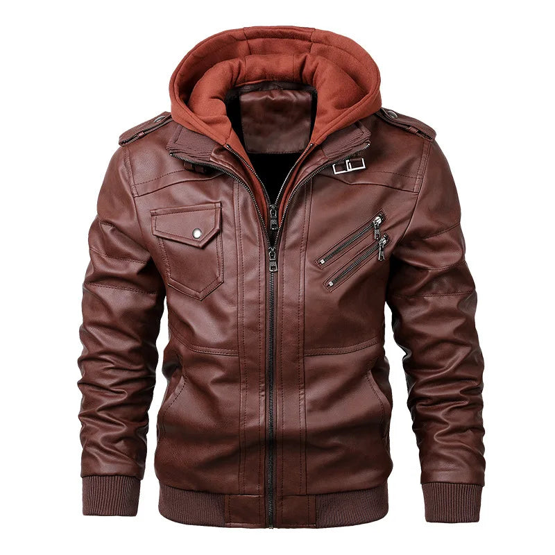 Veste Homme en Simili Cuir – Style Motard avec Capuche Amovible - Vestico