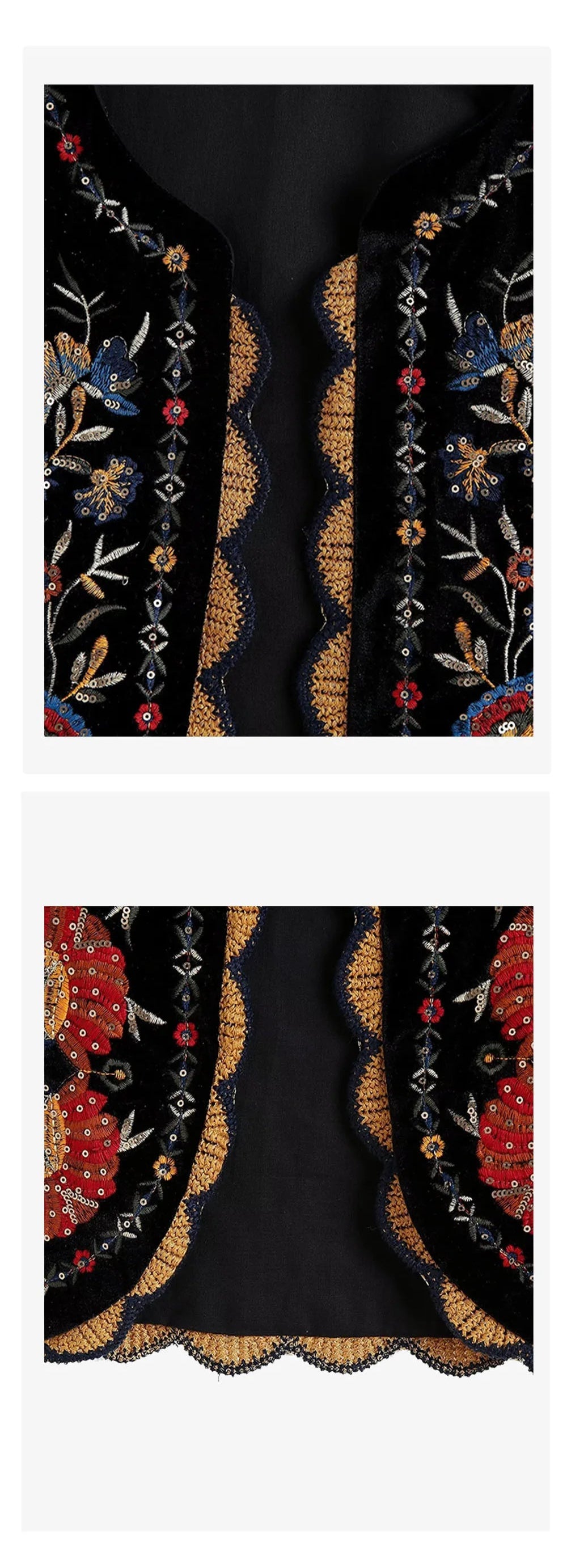 Gilet Femme Velours Brodé & Pailleté – Col Rond - Vestico