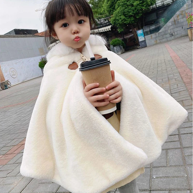 Baby Girl Cloak Faux Fur Winter Infant Toddler Child Princess Hooded Cape Fur Collar Baby Outwear Top Warm Clothes 1-7 Years Old - Vestico