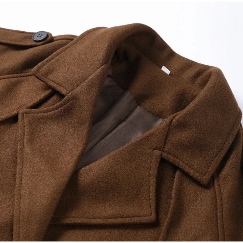 Manteau Long Élégant à Ceinture – Double Boutonnage Gris pour l’Automne/Hiver - Vestico