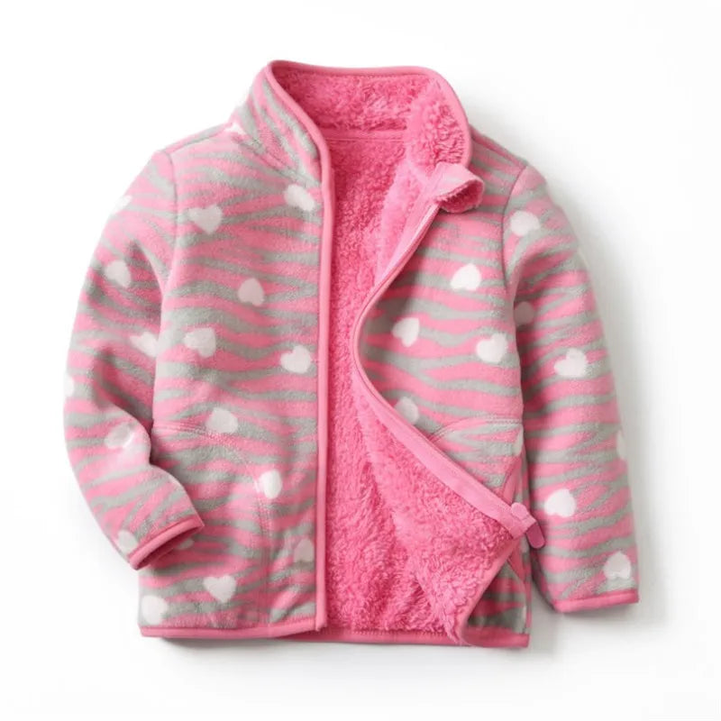2-8T New Arrival Hearts Print Girls Winter Fleece Jackets Zipper Cute Cold Thick Baby Coats Children's Costume Outwear - Vestico