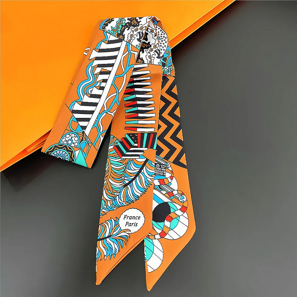 Foulard Femme Imprimé – Écharpe Fine en Soie, Accessoire pour Sac & Cheveux - Vestico