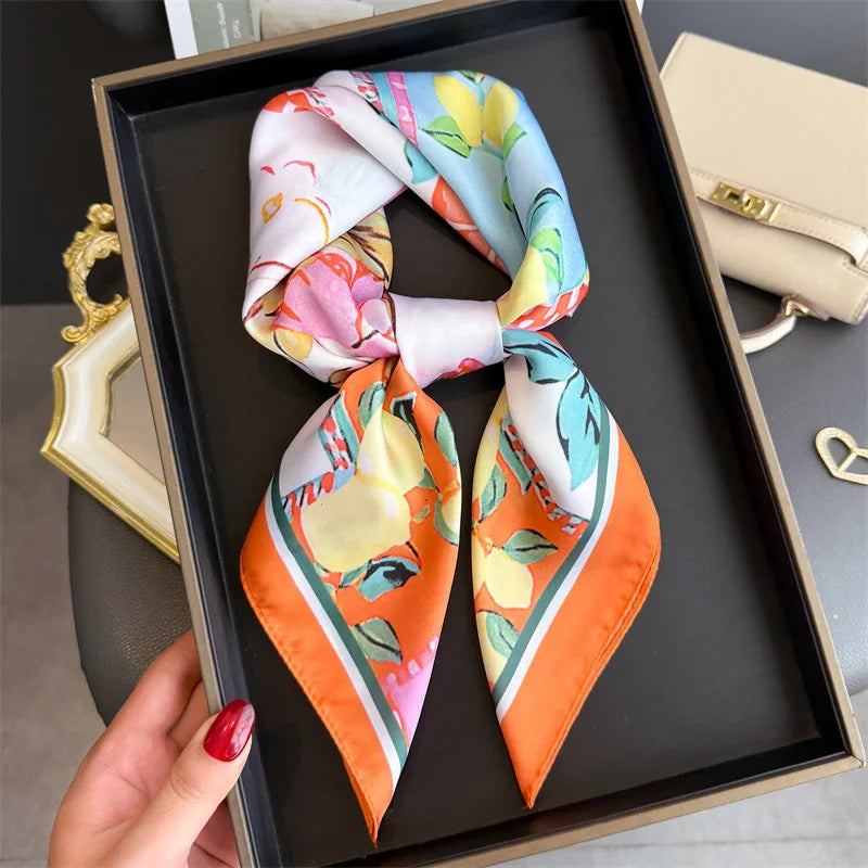 Bohemian Style Print Luxury Brand Silk Square Scarf Women Satin Shawls Neckerchief Wrap Scarves Bandana Hair Hjiab Floral - Vestico