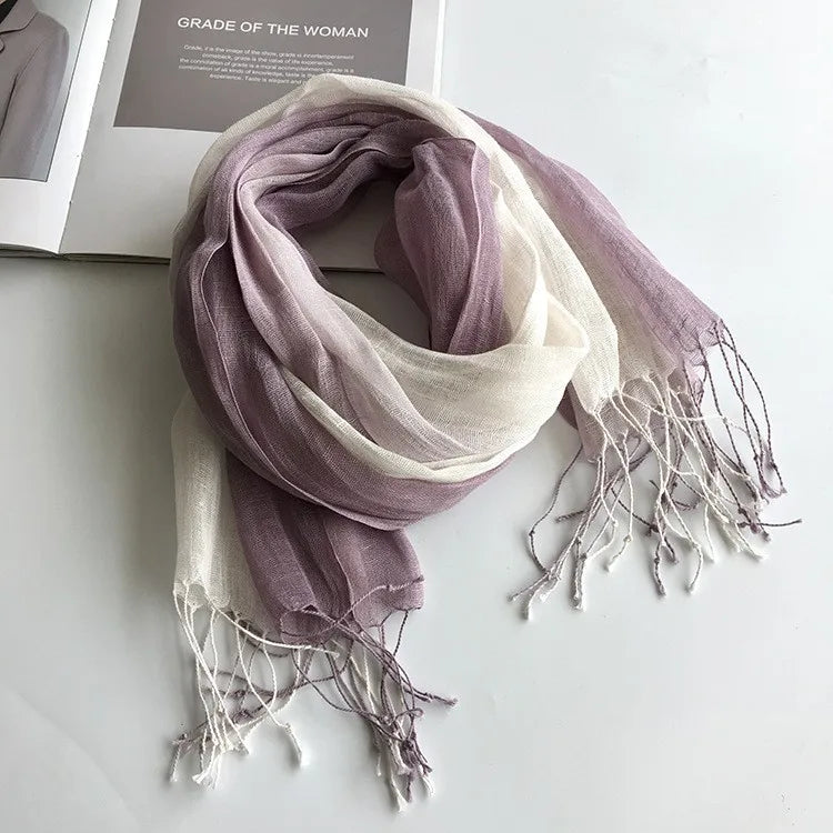 Écharpe Femme en Lin 100 % – Dégradé de Couleurs, Légère & Élégante - Vestico