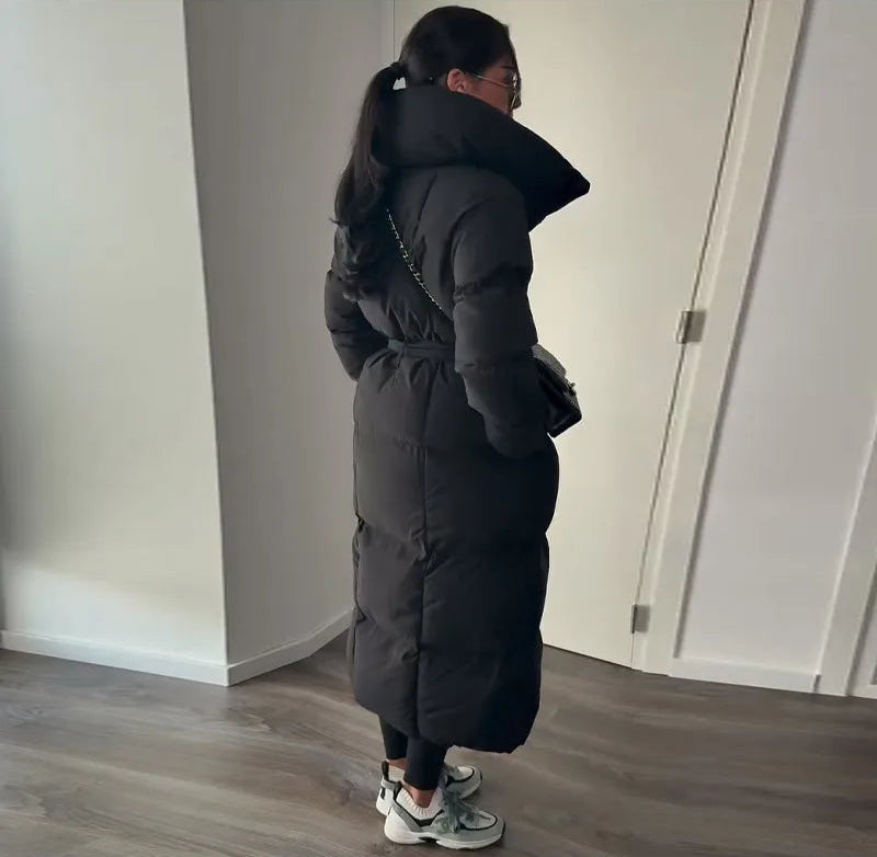 Manteau long matelassé femme – col montant élégant avec poches